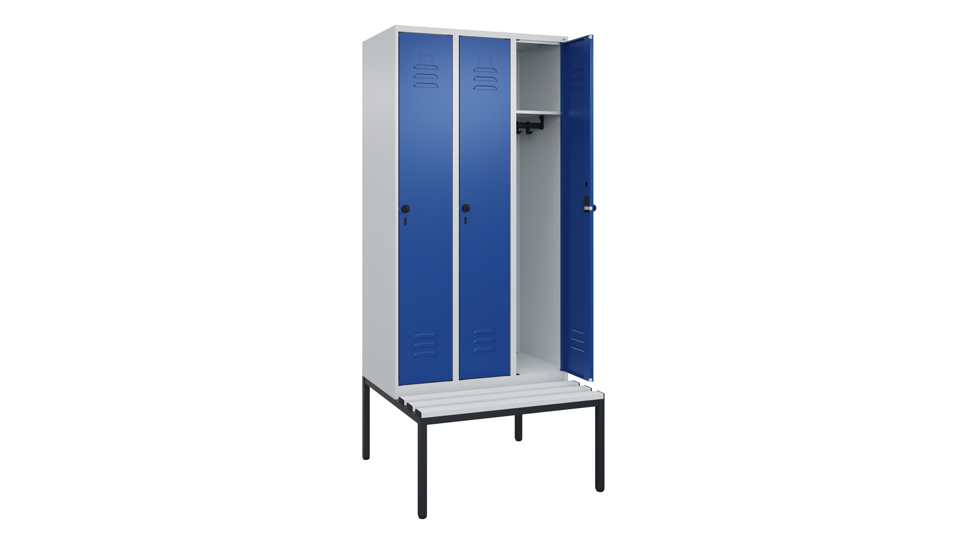 Spind - Garderobenschrank, Breite 90 cm, Höhe 212 cm, Tiefe 50 cm, 3 Abteile