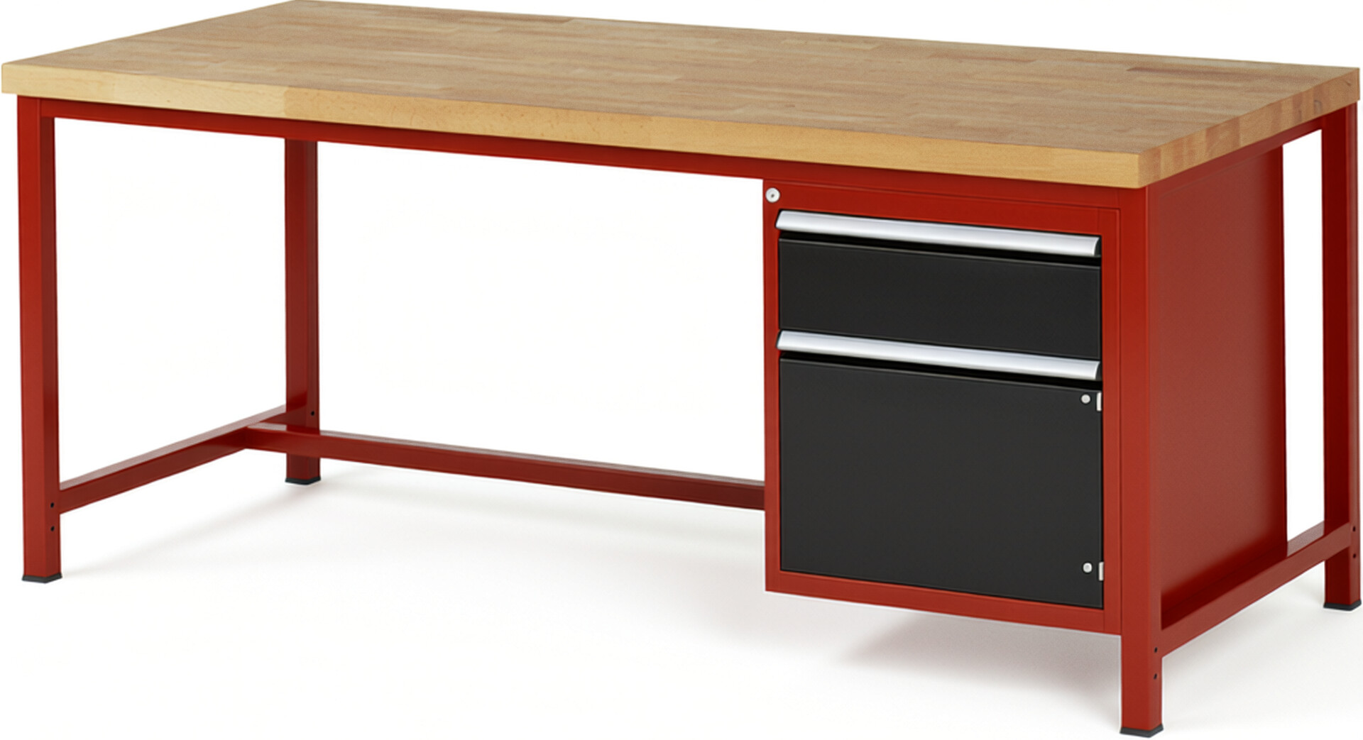 Werkbank Modell 8152 rot - schwarz, BxTxH 2000x900x840-1040 mm,  Buche-Massiv Arbeitsplatte 40 mm,  1 Schublade mit  Auszug 90 %
