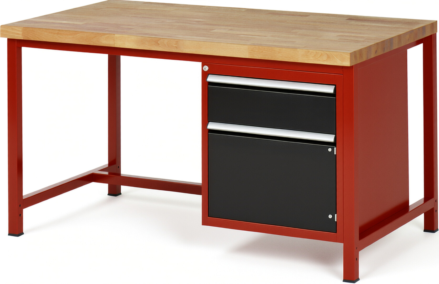 Werkbank Modell 8152 rot - schwarz, BxTxH 1500x900x840 mm,  Buche-Massiv Arbeitsplatte 40 mm,  1 Schublade mit  Auszug 90 %