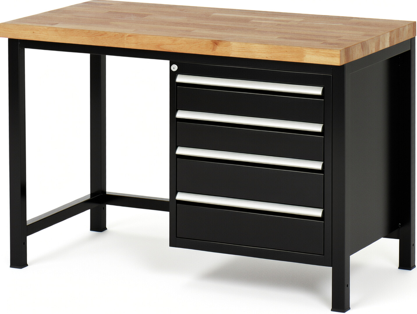 RAU Werkbank schwarz - Breite 125 cm - Tiefe 70 cm - Höhe 104 cm - Buche-Massiv Arbeitsplatte 40 mm