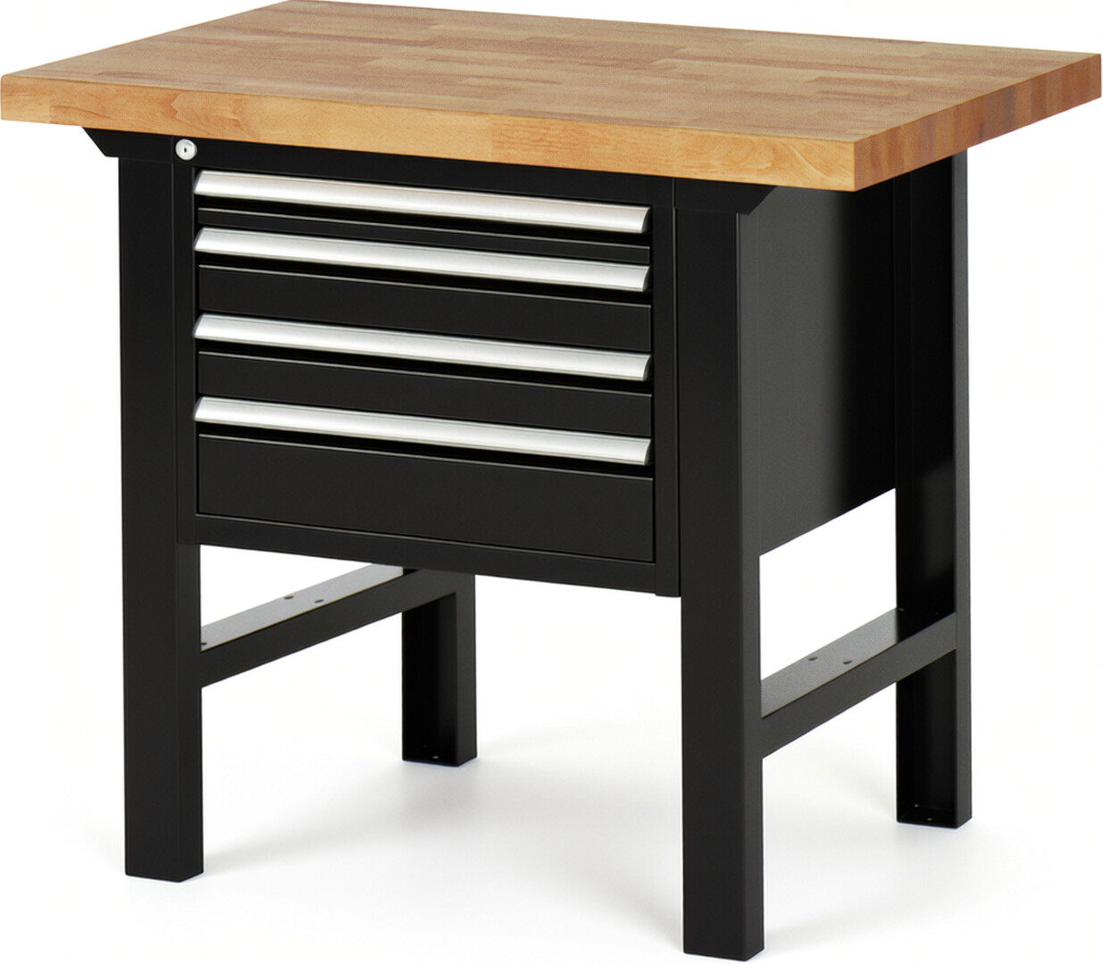 Werkbank Modell 7132 schwarz, BxTxH 1000x700x840 mm,  Buche-Massiv Arbeitsplatte 40 mm,  4 Schubladen mit  Vollauszug 100 % und  SoftClosing