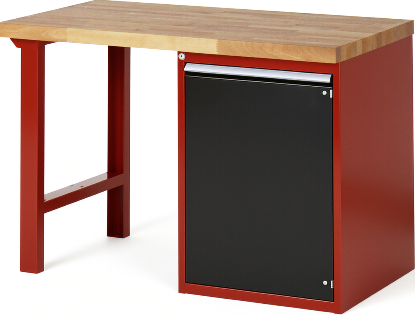 Werkbank Modell 7501 rot - schwarz, BxTxH 1250x700x890 mm,  Buche-Massiv Arbeitsplatte 40 mm