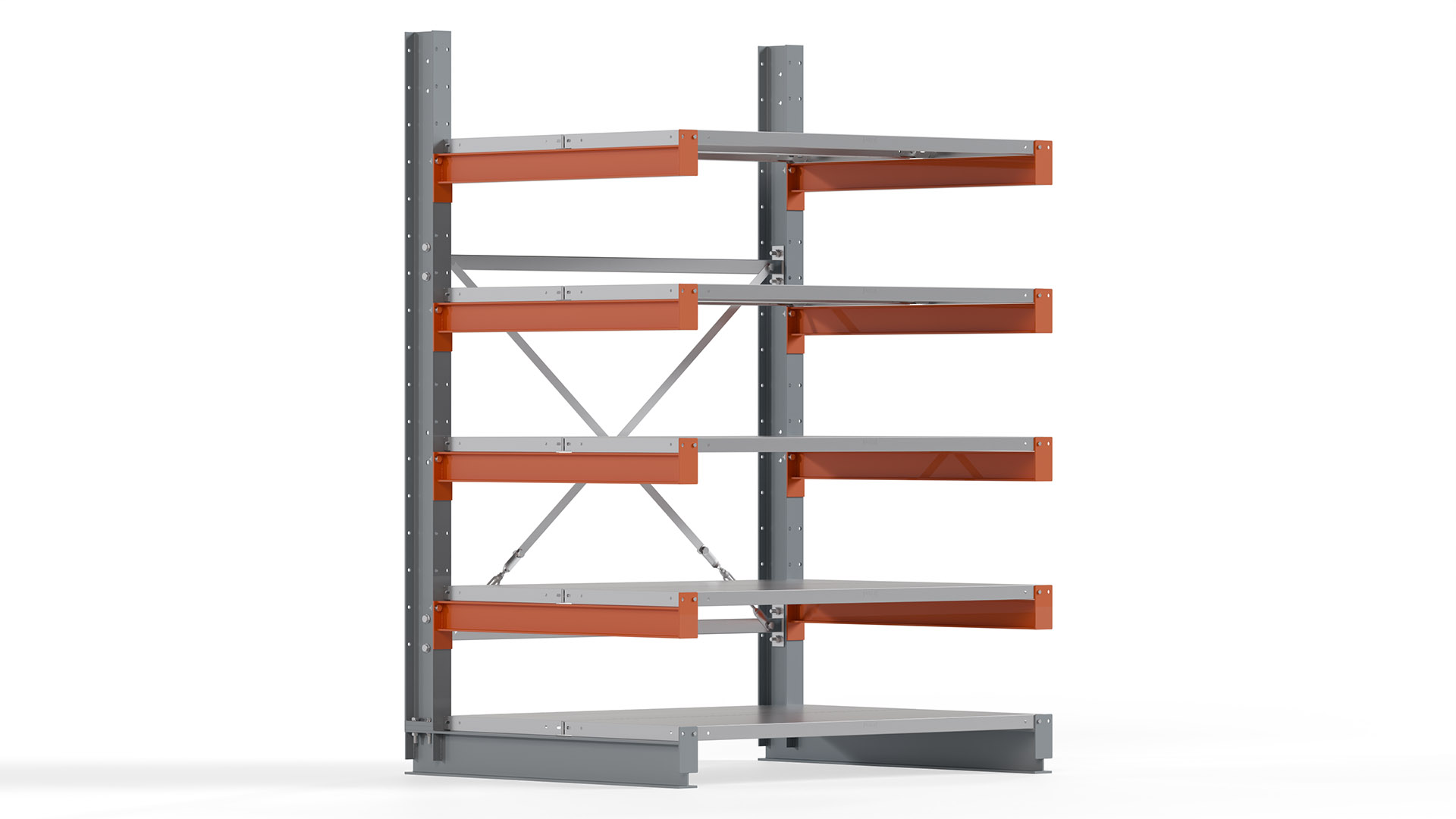 Kragarmregal KARL basic - lackiert - Breite: 128 cm - Höhe: 200 cm - Tiefe: 100 cm - Traglast je Kragarm: 450 kg - einseitig