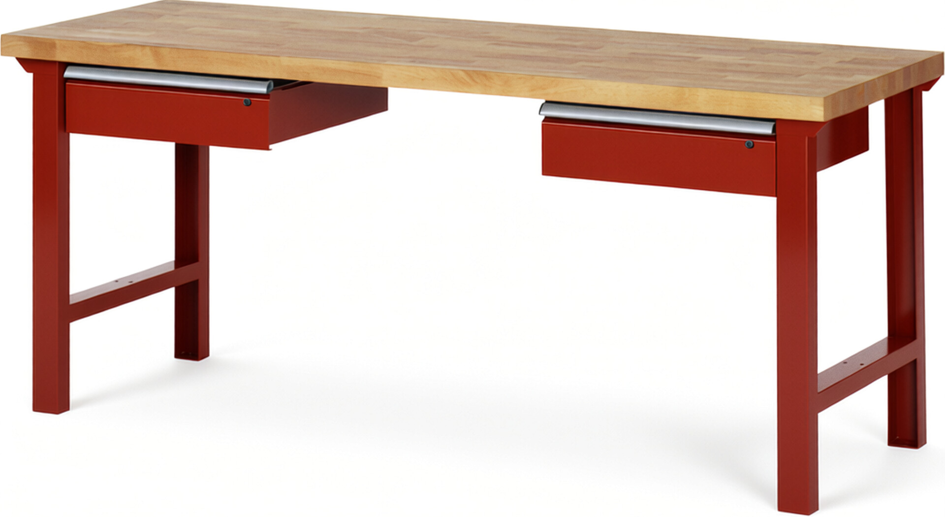 Werkbank Modell 7002 rot, BxTxH 2000x700x840 mm,  Buche-Massiv Arbeitsplatte 40 mm,  2 Schubladen mit  Auszug 90 %