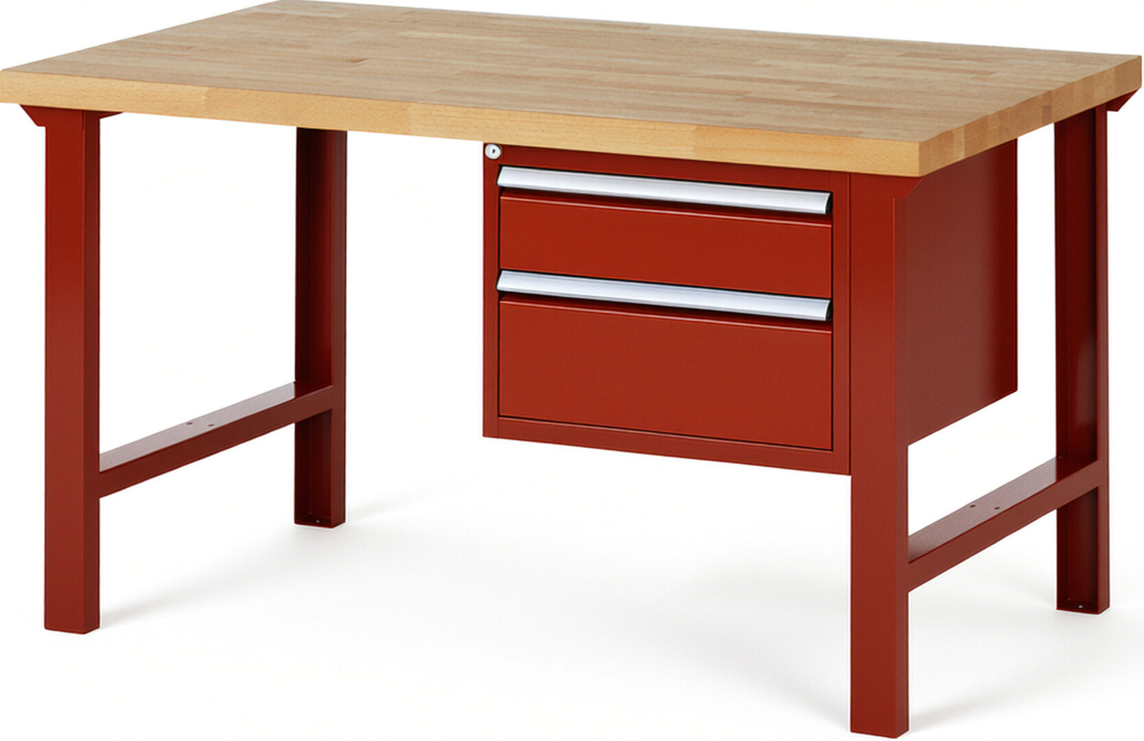 Werkbank Modell 7123 rot, BxTxH 1500x900x840 mm,  Buche-Massiv Arbeitsplatte 40 mm,  2 Schubladen mit  Vollauszug 100 % und  SoftClosing