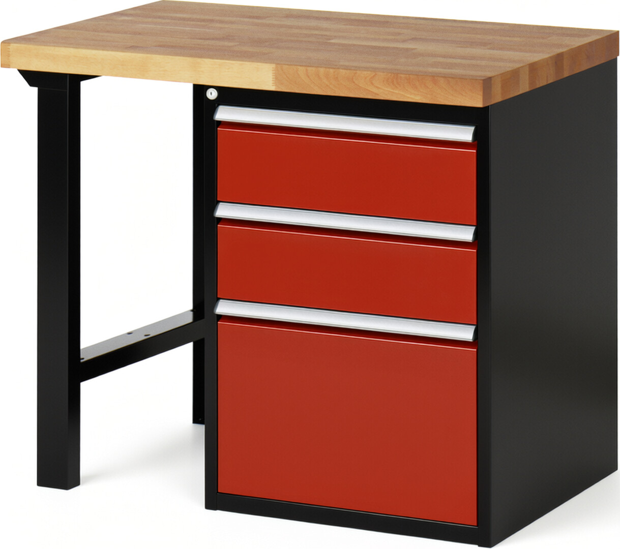 RAU Werkbank schwarz - rot - Breite 100 cm - Tiefe 70 cm - Höhe 89 cm - Buche-Massiv Arbeitsplatte 40 mm