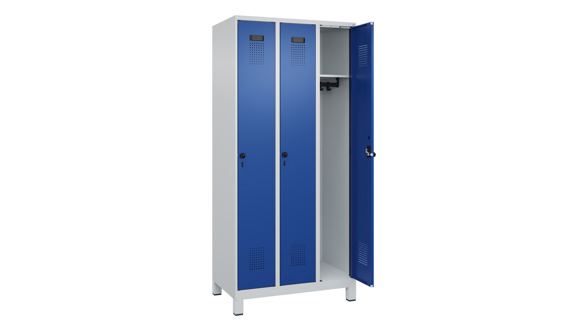 Spind - Garderobenschrank, Breite 90 cm, Höhe 195 cm, Tiefe 50 cm, 3 Abteile