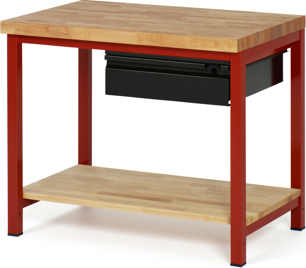 Werkbank - Modell 8001 BASIC rot - schwarz, BxTxH 1000x700x840 mm,  Buche-Massiv Arbeitsplatte 40 mm,  1 Schublade mit  Auszug 90 %