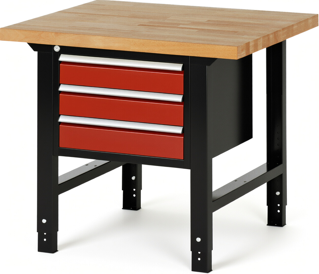 RAU Werkbank schwarz - rot - Breite 100 cm - Tiefe 90 cm - Höhe 114 cm - Buche-Massiv Arbeitsplatte 40 mm