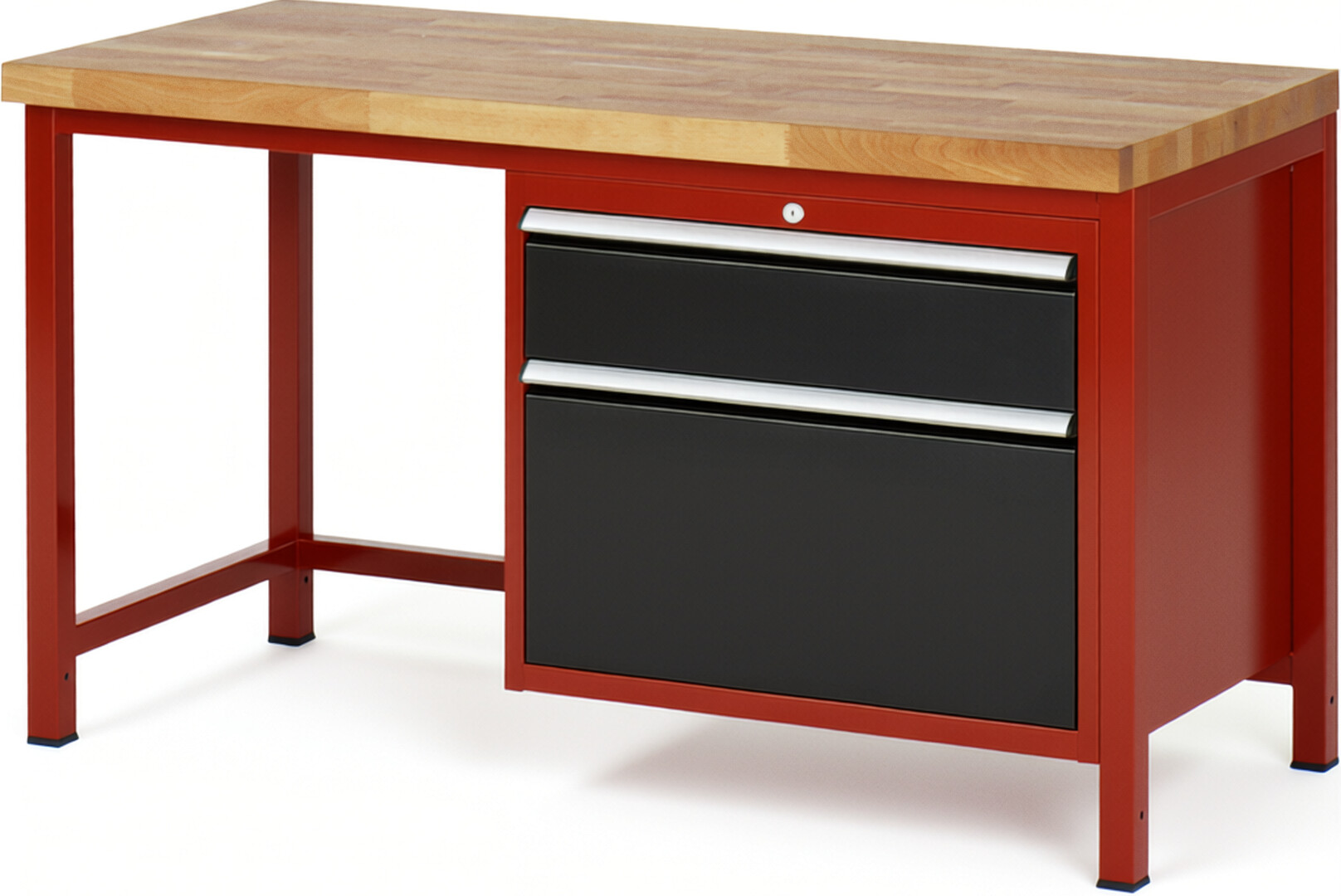 Werkbank Modell 8256 rot - schwarz, BxTxH 1500x700x840 mm,  Buche-Massiv Arbeitsplatte 40 mm,  2 Schubladen mit  Vollauszug 100 % und  SoftClosing