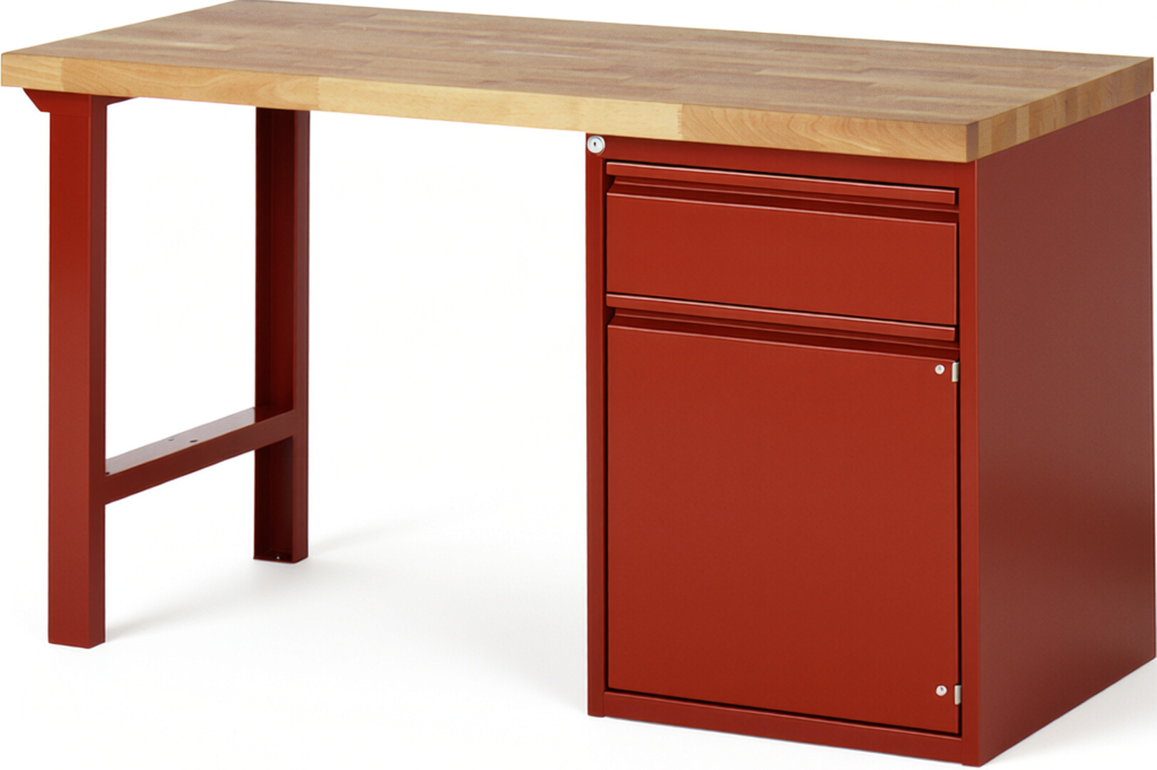 Werkbank, Platte Buche 40 mm rot, BxTxH 1500x700x840 mm, inklusive Unterbauschrank, 1 Schublade 180 mm, 1 Tür 540 mm, 1 Fachboden