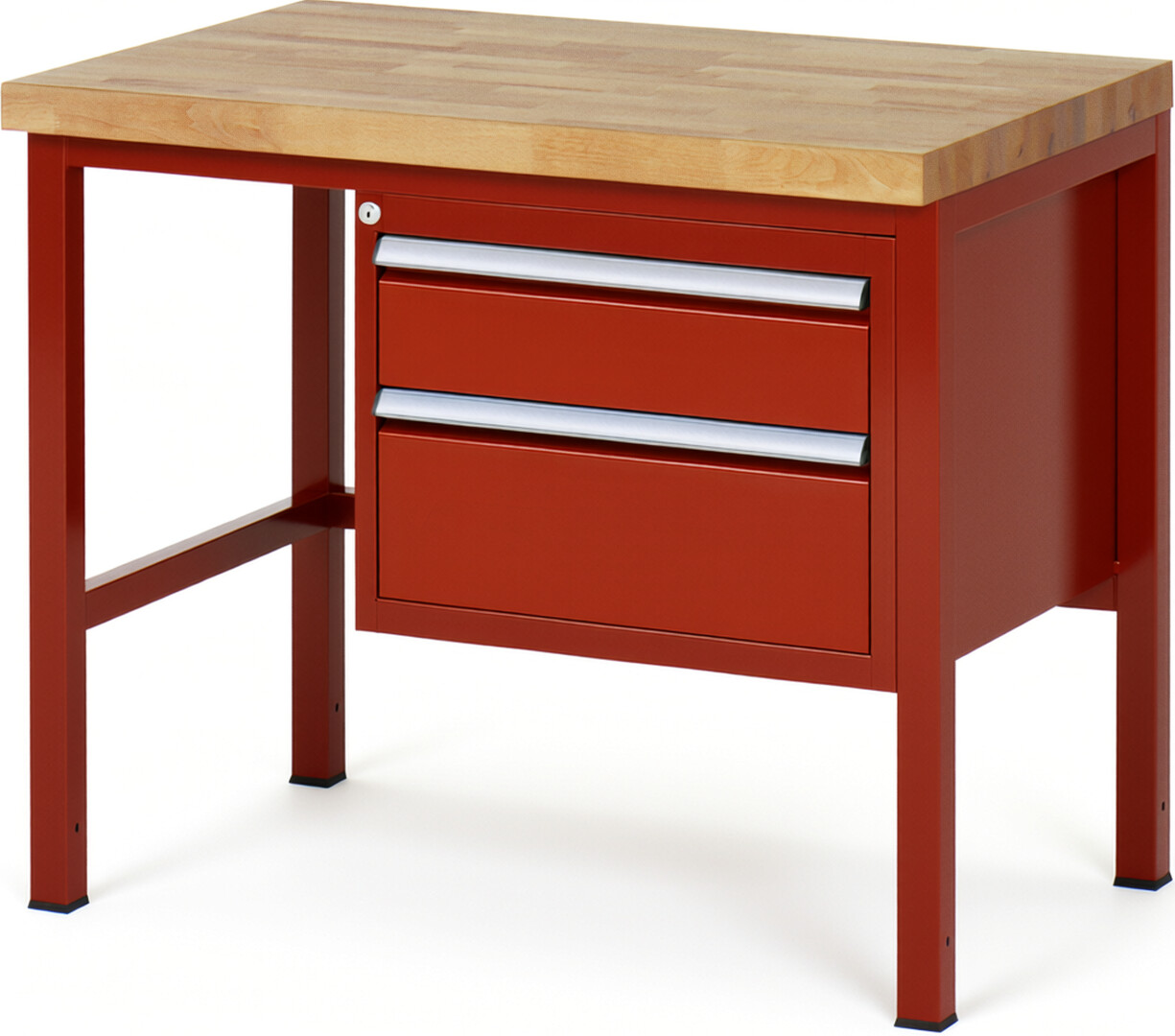 Werkbank Modell 8123 rot, BxTxH 1000x700x840-1040 mm,  Buche-Massiv Arbeitsplatte 40 mm,  2 Schubladen mit  Auszug 90 %