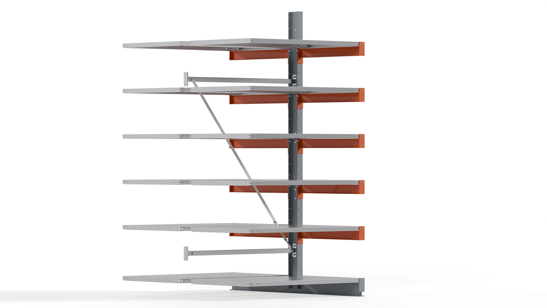 Kragarmregal KARL basic - Anbaufeld - Breite: 128 cm - Höhe: 250 cm - Tiefe: 172 cm - Traglast je Arm: 550 kg - doppelseitig