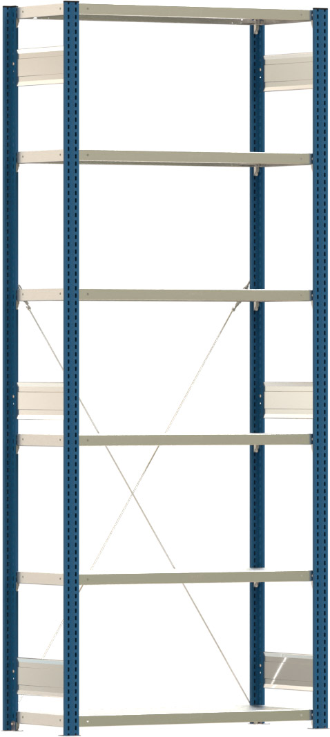 Fachbodenregal BERT - Breite: 100,5 cm - Tiefe: 40 cm - Höhe: 250 cm - 6 Böden - Grundregal