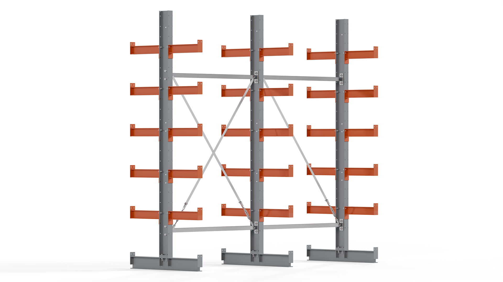 Kragarmregal KARL basic - lackiert - Breite: 256 cm - Höhe: 250 cm - Tiefe: 40 cm - Traglast je Kragarm: 1100 kg - beidseitig