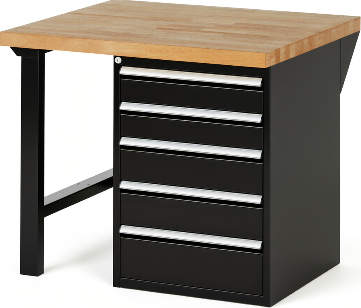 Werkbank Modell 7513 schwarz, BxTxH 1000x900x840 mm,  Buche-Massiv Arbeitsplatte 40 mm,  5 Schubladen mit  Auszug 90 %