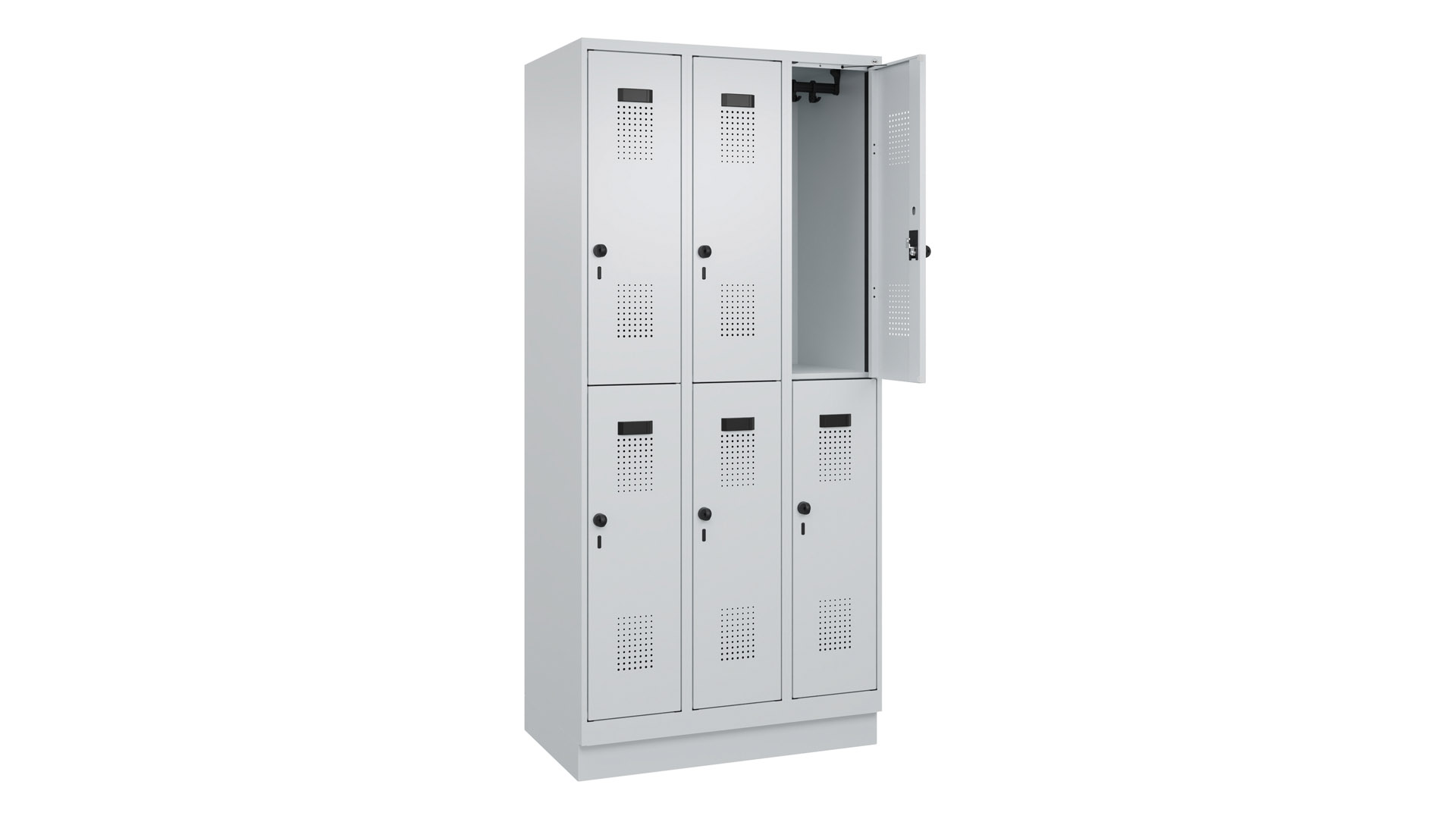 Garderobenspind doppelstöckig, Breite 90 cm, Höhe 195 cm, Tiefe 50 cm, 6 Fächer