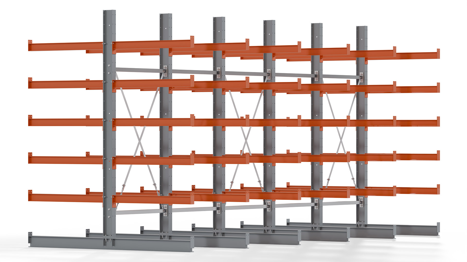 Kragarmregal KARL basic - lackiert - Breite: 500 cm - Höhe: 250 cm - Tiefe: 100 cm - Traglast je Kragarm: 450 kg - beidseitig