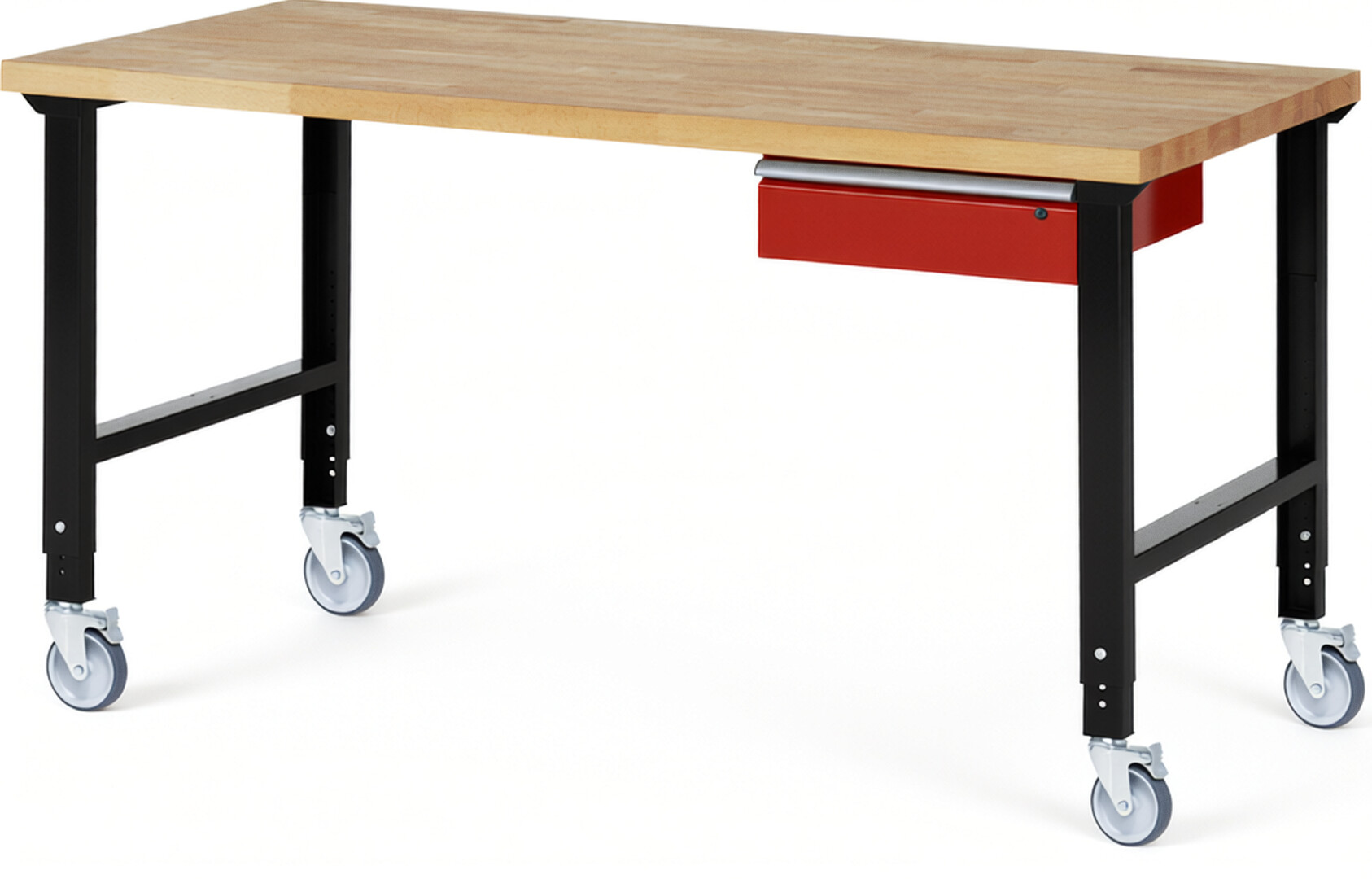RAU Werkbank schwarz - rot - Breite 200 cm - Tiefe 90 cm - Höhe 100 cm - Buche-Massiv Arbeitsplatte 40 mm