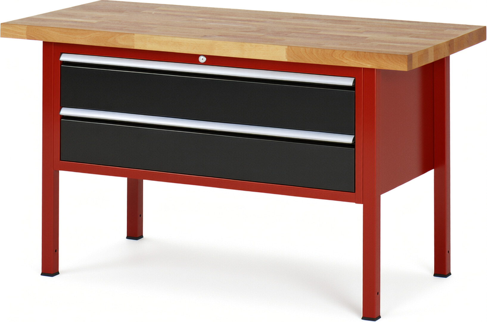 Werkbank Modell 8325 rot - schwarz, BxTxH 1500x700x840-1040 mm,  Buche-Massiv Arbeitsplatte 40 mm,  2 Schubladen mit  Vollauszug 100 % und  SoftClosing