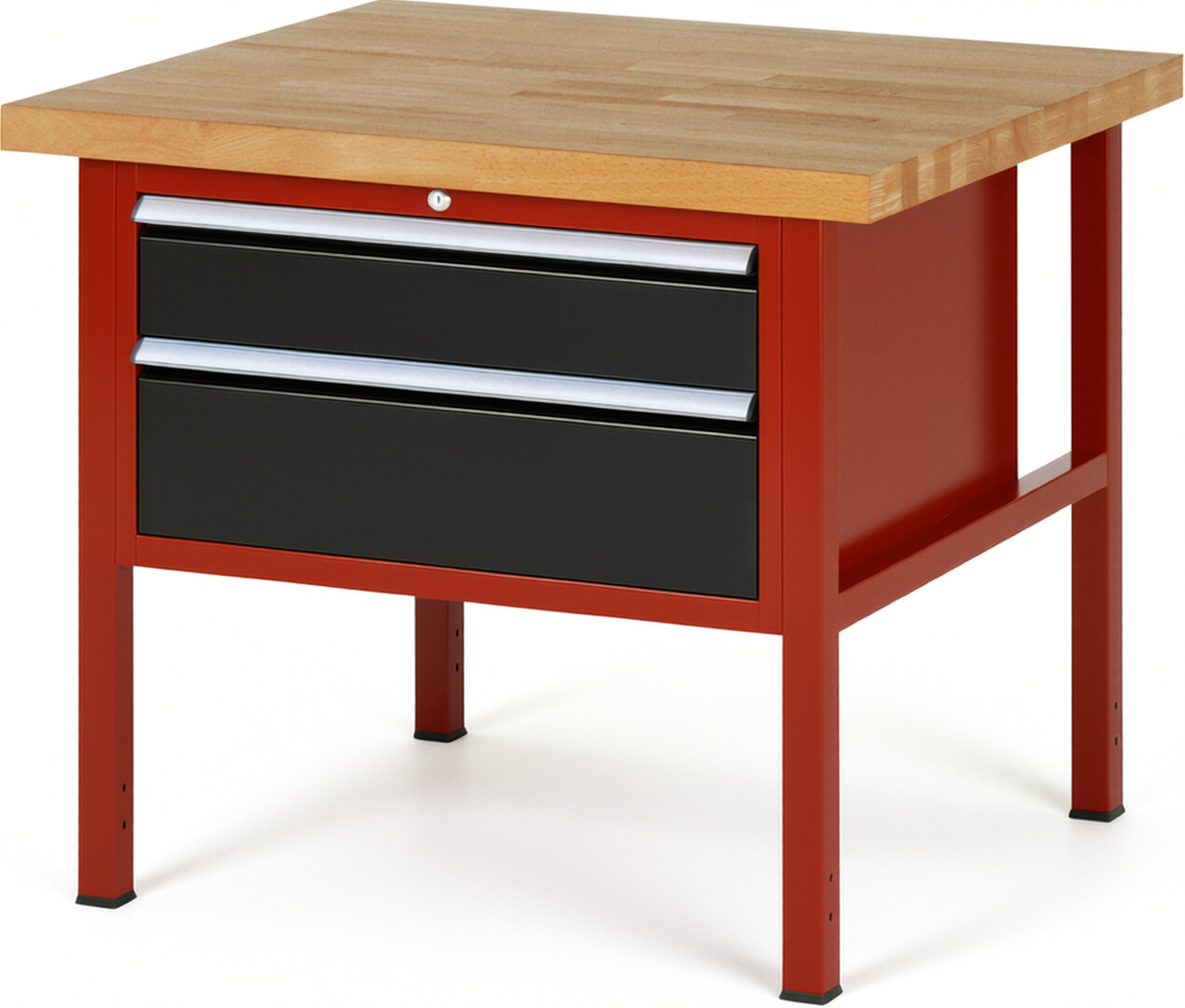 Werkbank Modell 8223 rot - schwarz, BxTxH 1000x900x840-1040 mm,  Buche-Massiv Arbeitsplatte 40 mm,  2 Schubladen mit  Auszug 90 %