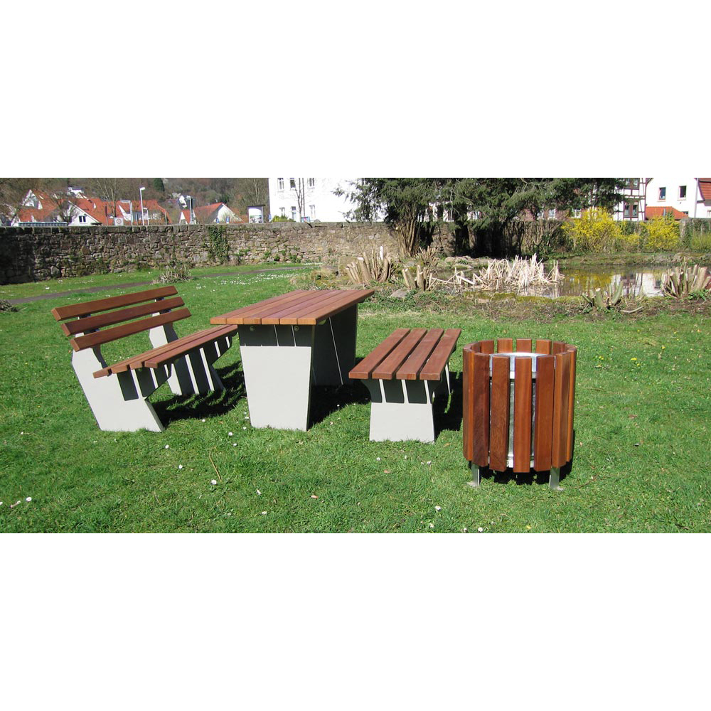 Bank ohne Lehne, Betonfüsse zum Eingaben oder Einbetonieren, Länge 2 m, mit PVC-Latten (Holzkern), weiß