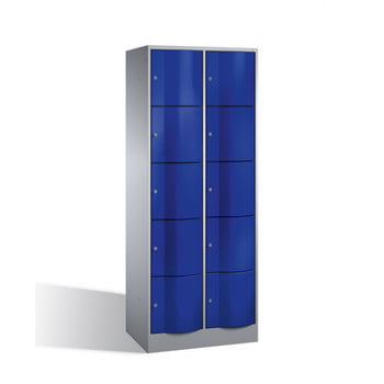 Schließfachschrank, vandalismussicher, Stahl, Zylinderschloss, 10 Fächer (5 x 2), Türfarbe lichtgrau, 1.950 x 770 x 540 mm (HxBxT)