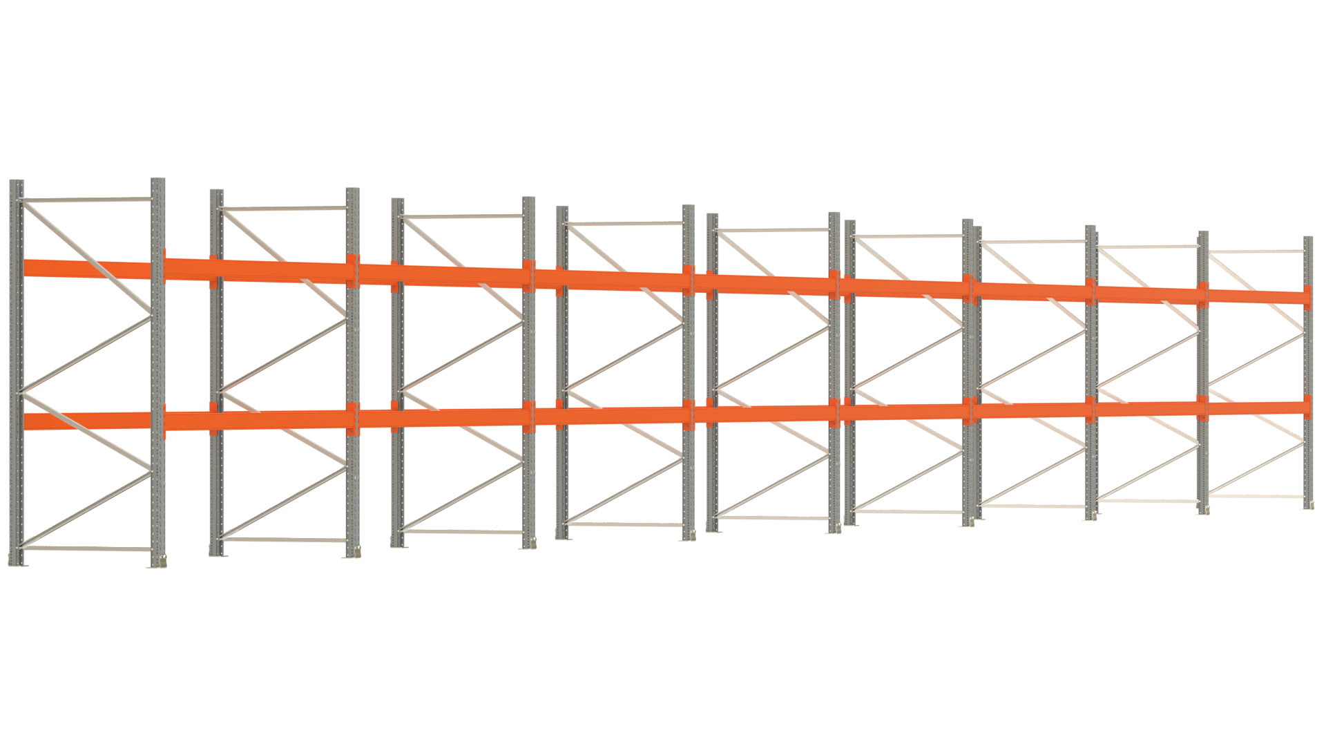 Palettenregal ARTUS - Breite 2236,5 cm - Höhe 250 cm - Tiefe 110 cm - Fachlast 2000 kg - 72 Palettenstellplätze