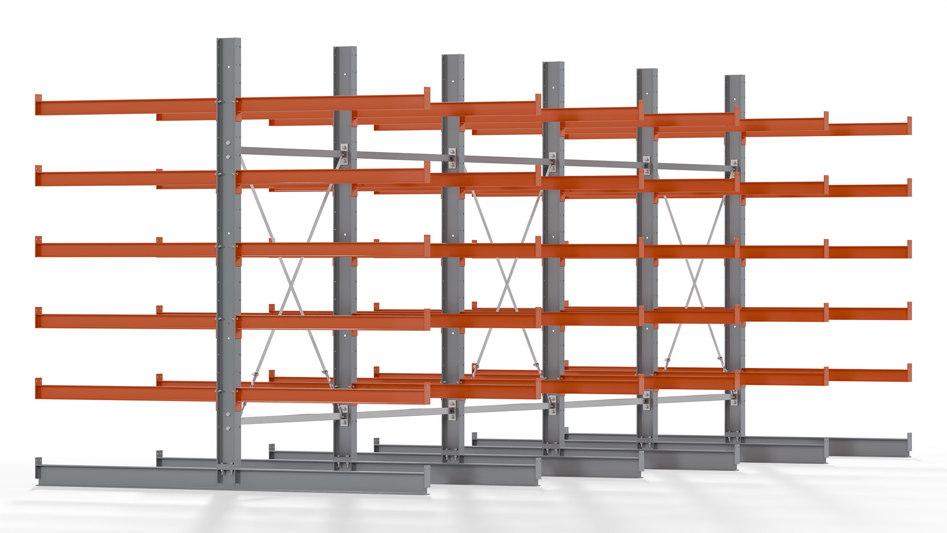 Kragarmregal KARL basic - lackiert - Breite: 640 cm - Höhe: 250 cm - Tiefe: 120 cm - Traglast je Kragarm: 370 kg - beidseitig
