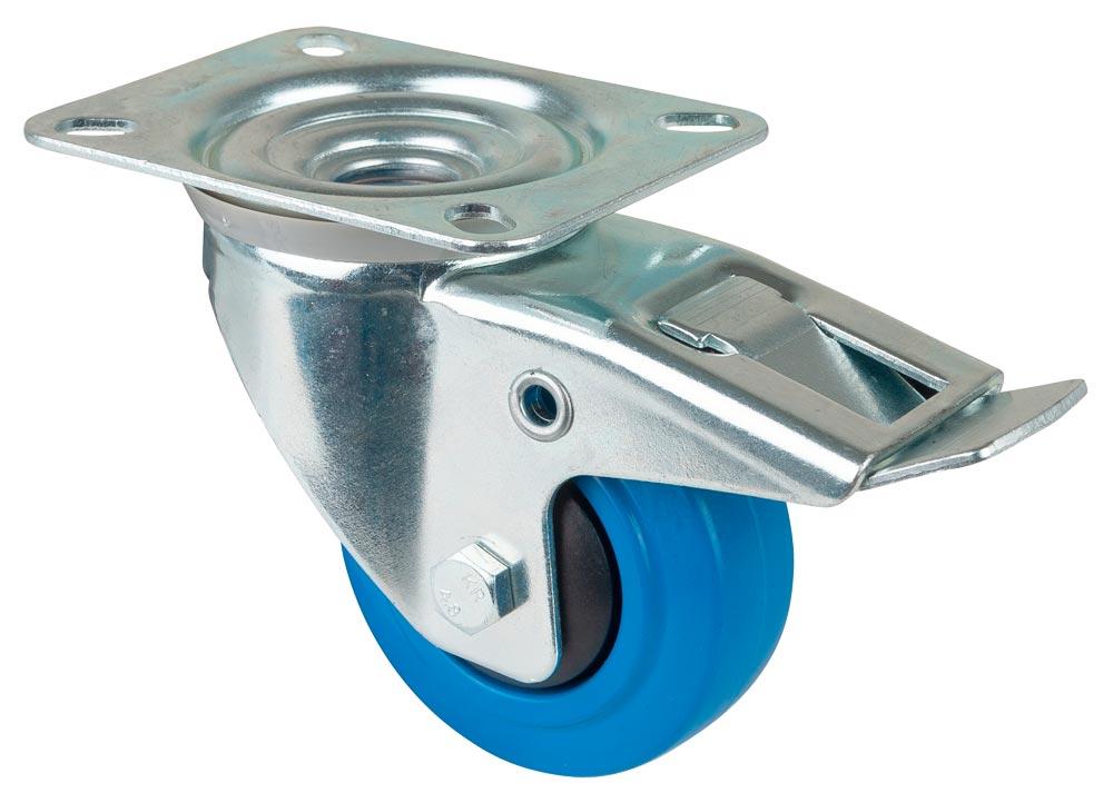 Lenkrolle m. Festst., Elastik-Vollgummi blau