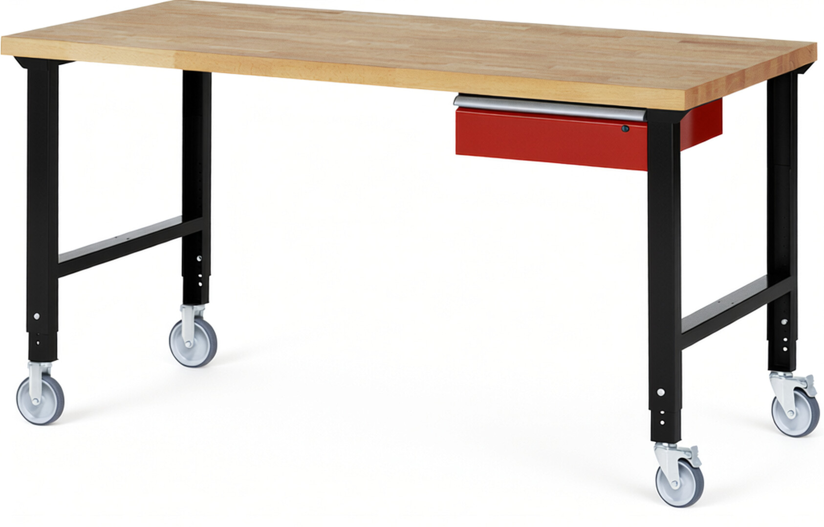 RAU Werkbank schwarz - rot - Breite 200 cm - Tiefe 90 cm - Höhe 100 cm - Buche-Massiv Arbeitsplatte 40 mm