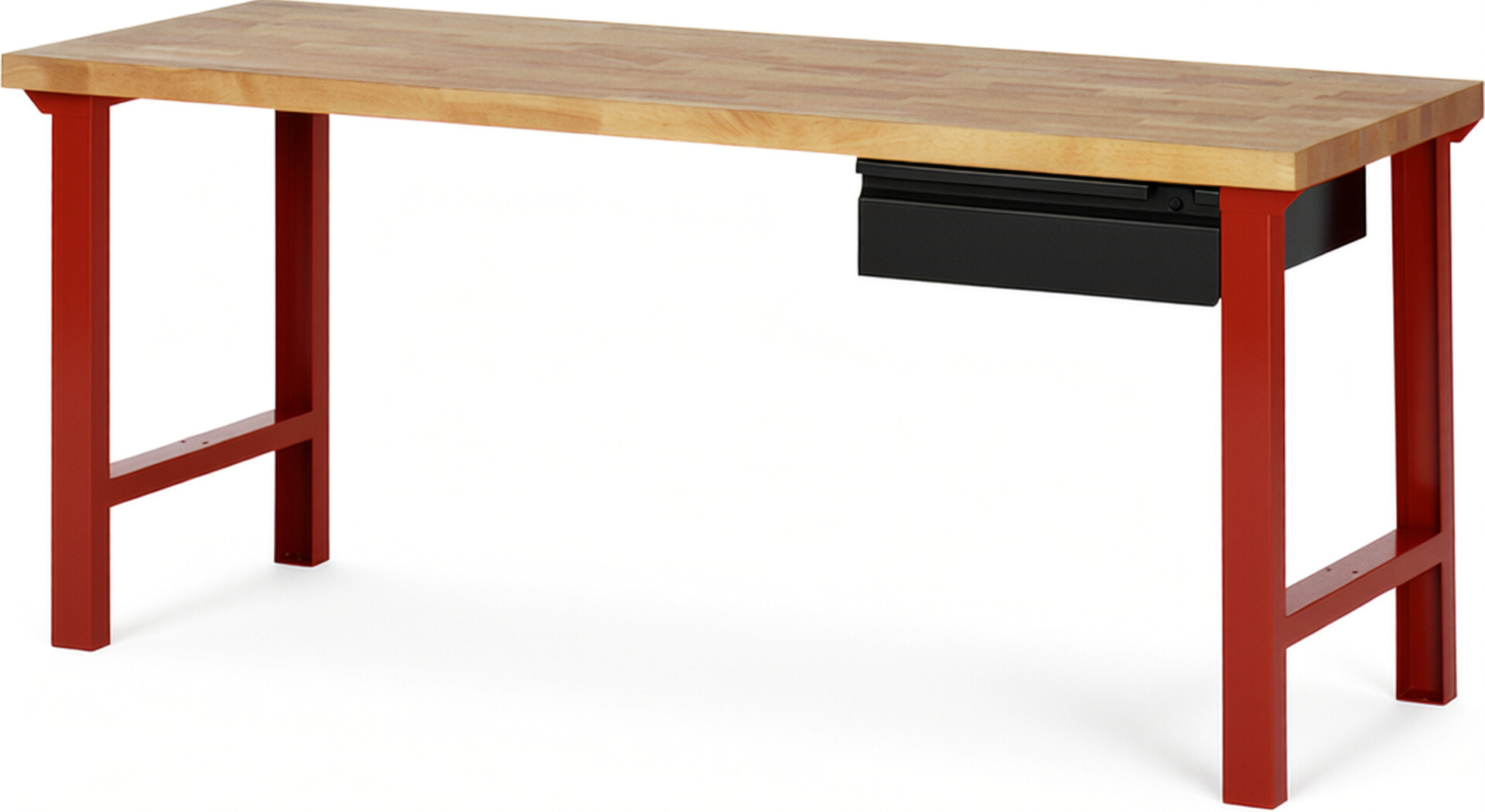 Werkbank rot - schwarz, BxTxH 2000x700x840 mm, Platte Buche 40 mm, 1 Hängeschublade 150 mm, RAL 3000/9011