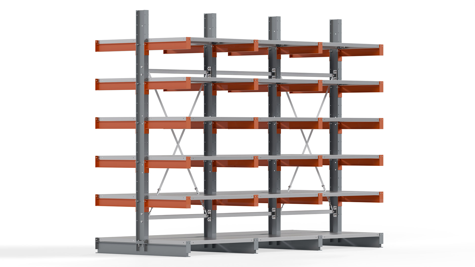 Kragarmregal KARL basic - lackiert - Breite: 300 cm - Höhe: 250 cm - Tiefe: 60 cm - Traglast je Kragarm: 730 kg - beidseitig