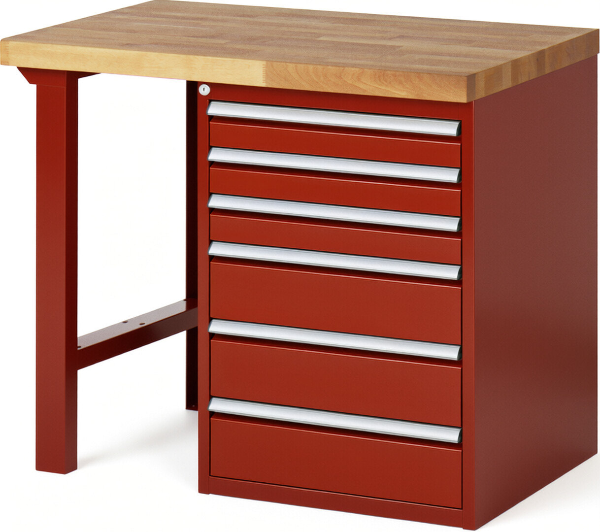 Werkbank Modell 7515 rot, BxTxH 1000x700x890 mm,  Buche-Massiv Arbeitsplatte 40 mm,  6 Schubladen mit  Vollauszug 100 % und  SoftClosing