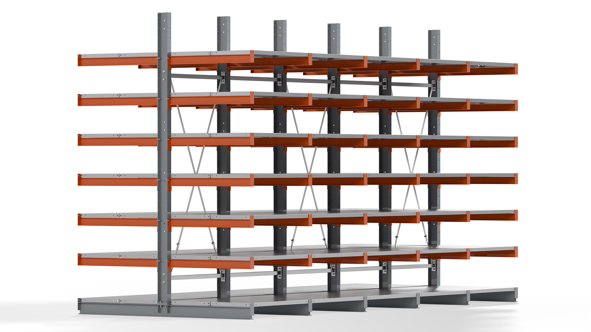 Kragarmregal KARL basic - lackiert - Breite: 500 cm - Höhe: 300 cm - Tiefe: 100 cm - Traglast je Kragarm: 450 kg - beidseitig