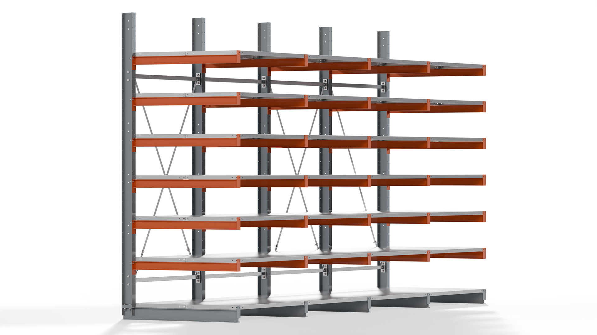 Kragarmregal KARL basic - lackiert - Breite: 512 cm - Höhe: 300 cm - Tiefe: 120 cm - Traglast je Kragarm: 370 kg - einseitig