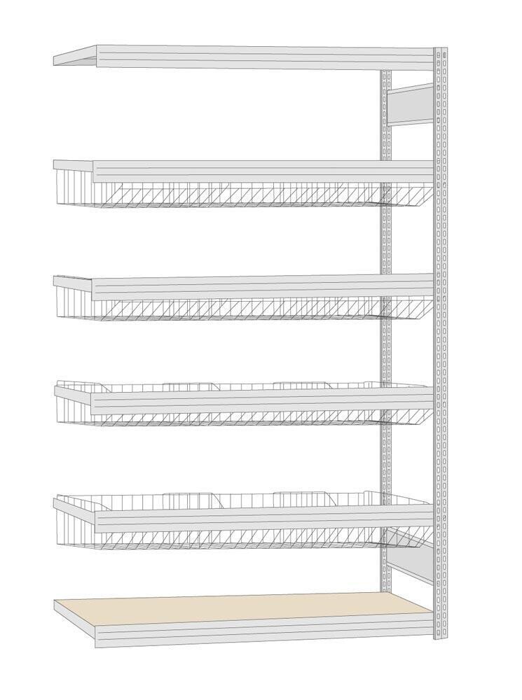 Kleinteileregal mit Gitterwannen