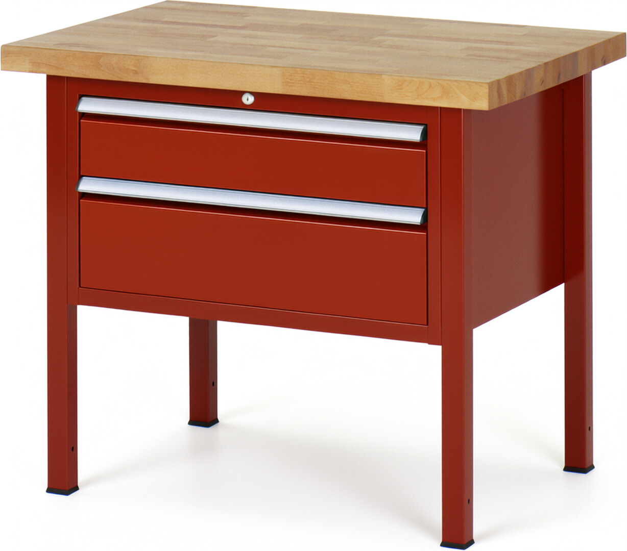 Werkbank Modell 8223 rot, BxTxH 1000x700x840 mm,  Buche-Massiv Arbeitsplatte 40 mm,  2 Schubladen mit  Auszug 90 %
