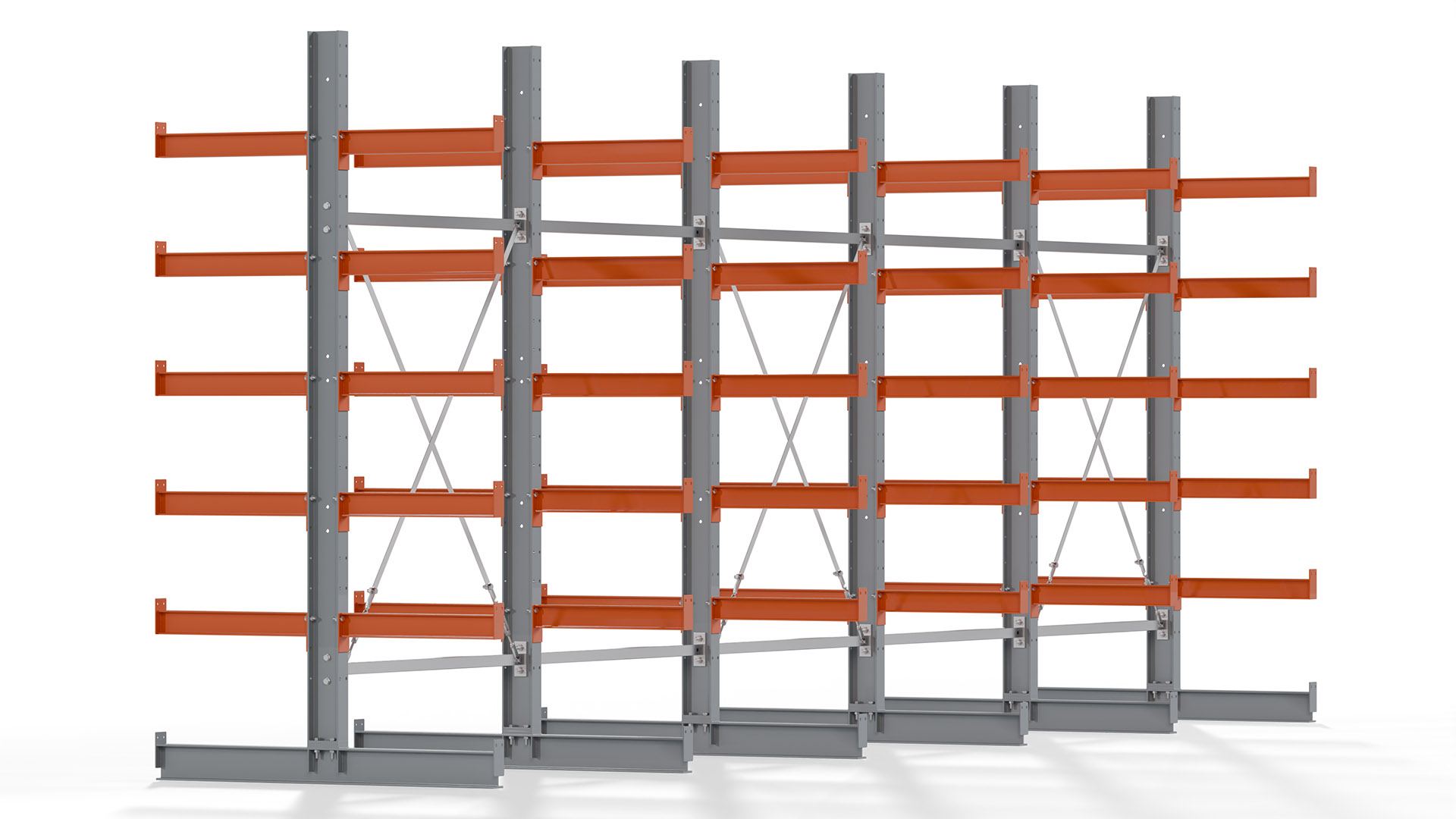 Kragarmregal KARL basic - lackiert - Breite: 640 cm - Höhe: 250 cm - Tiefe: 60 cm - Traglast je Kragarm: 730 kg - beidseitig