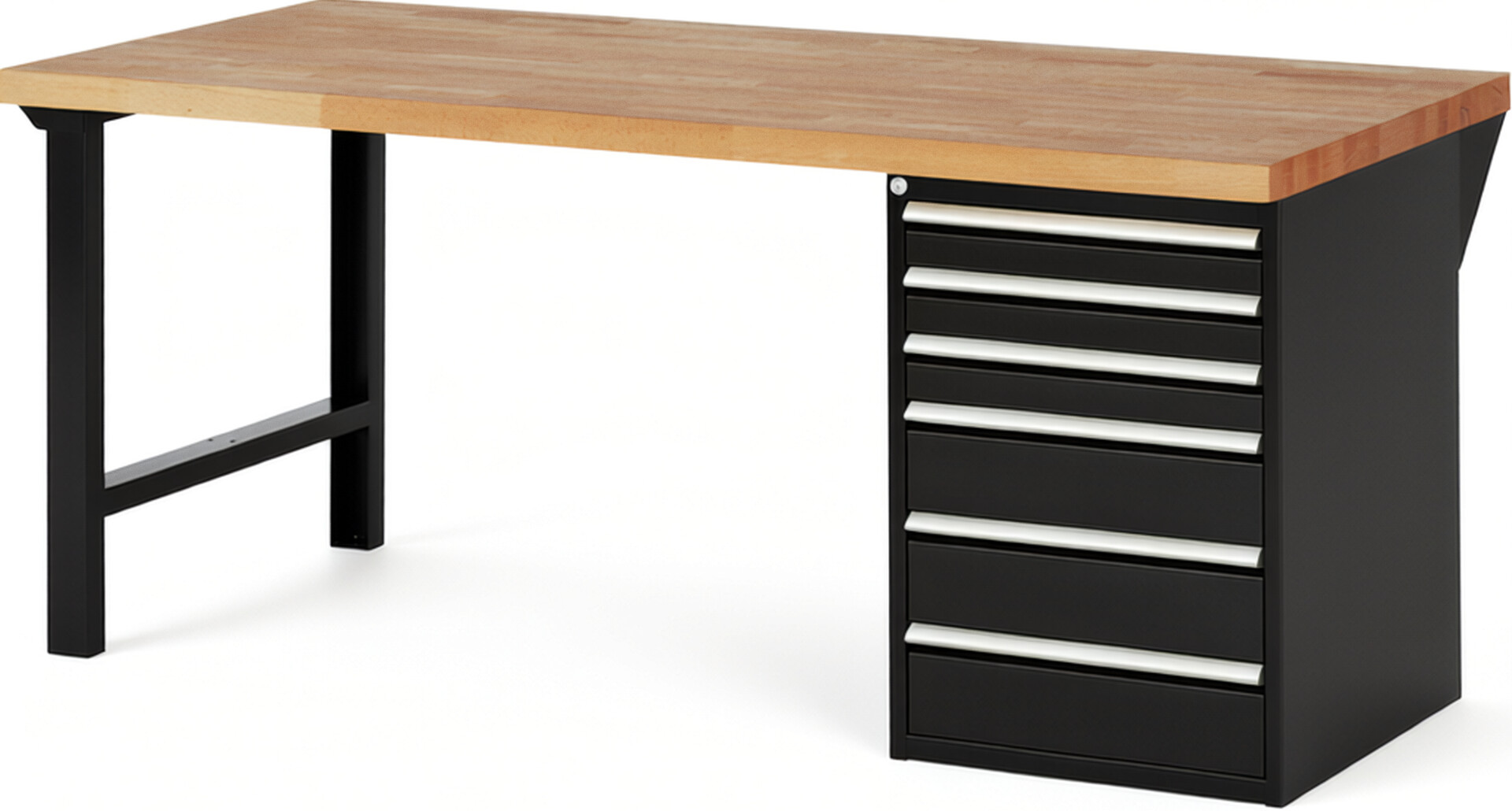 Werkbank Modell 7515 schwarz, BxTxH 2000x900x890 mm,  Buche-Massiv Arbeitsplatte 40 mm,  6 Schubladen mit  Vollauszug 100 % und  SoftClosing