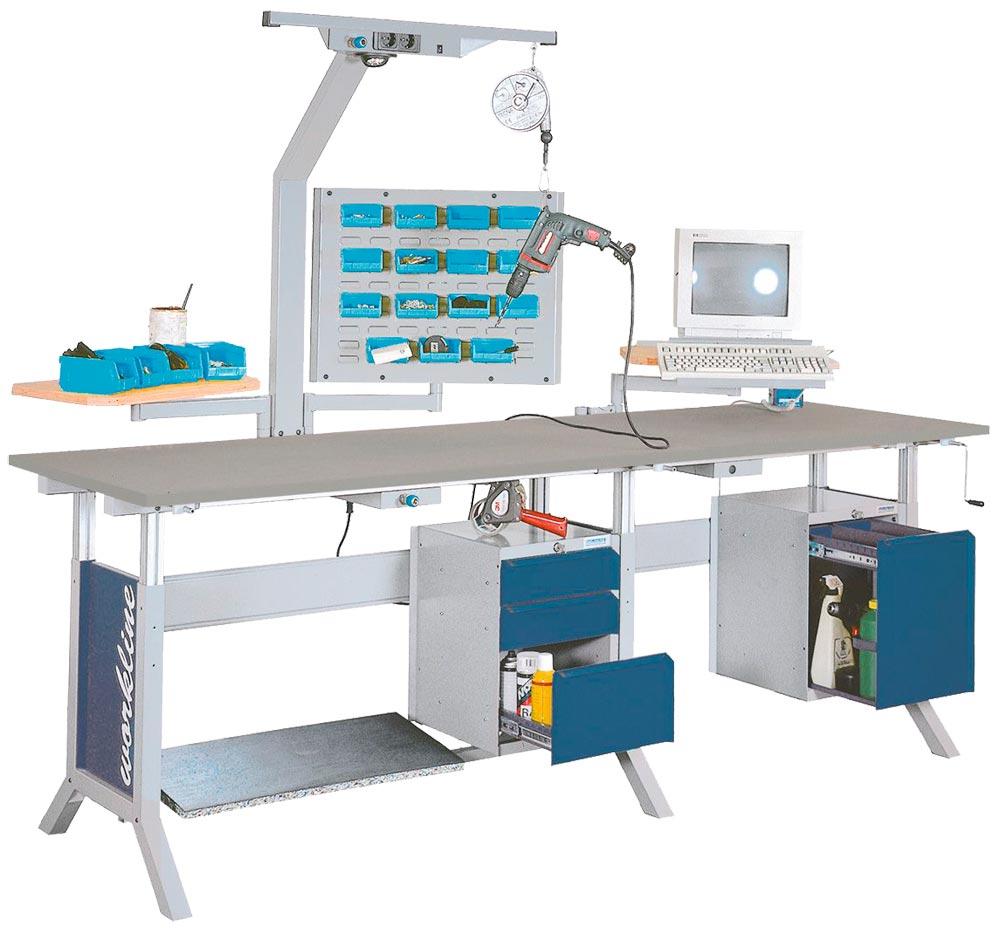 Steharbeitsplatz, Arbeitsplatzsystem, Breite 250 cm, Tiefe 75 cm, Höhe 110 cm,  Schublade(n), Platte: Melaminharzbeschichtet