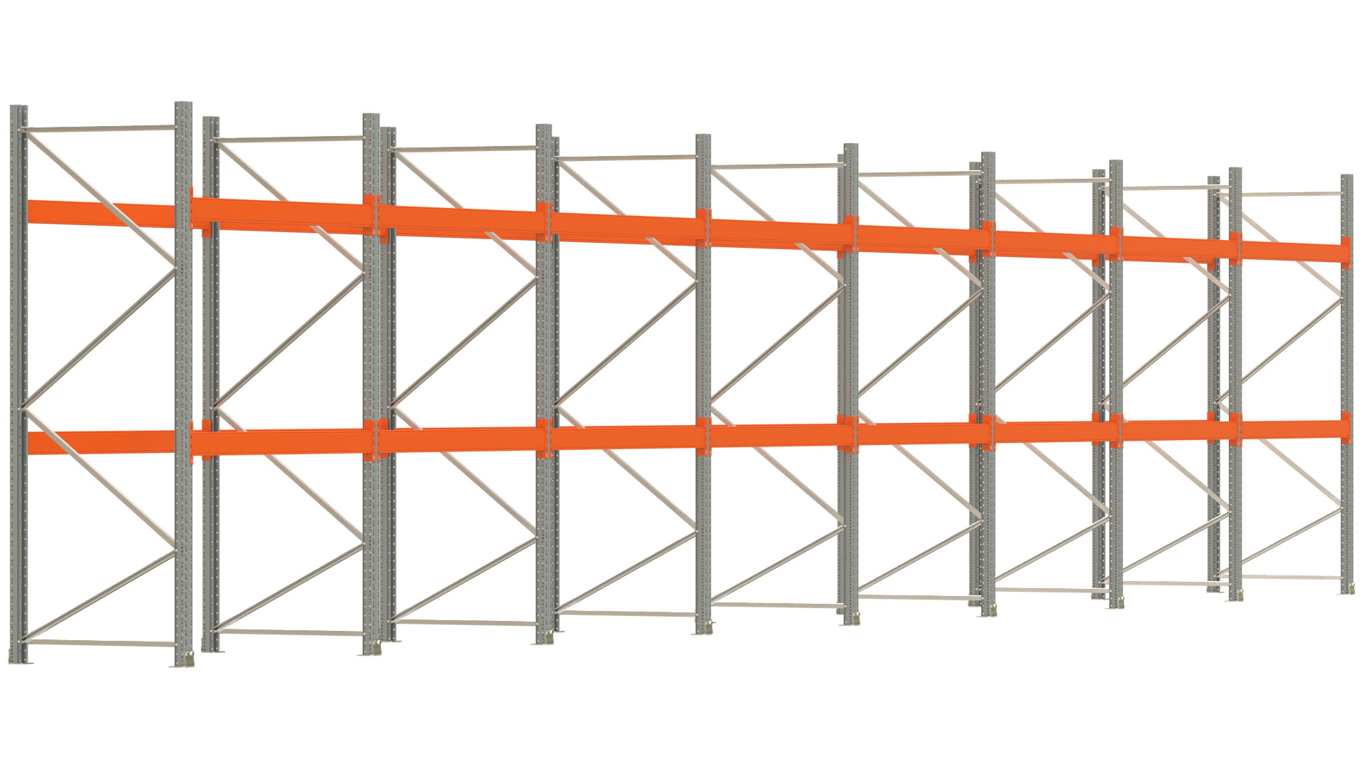 Palettenregal ARTUS - Breite 1596,5 cm - Höhe 300 cm - Tiefe 110 cm - Fachlast 2000 kg - 48 Palettenstellplätze