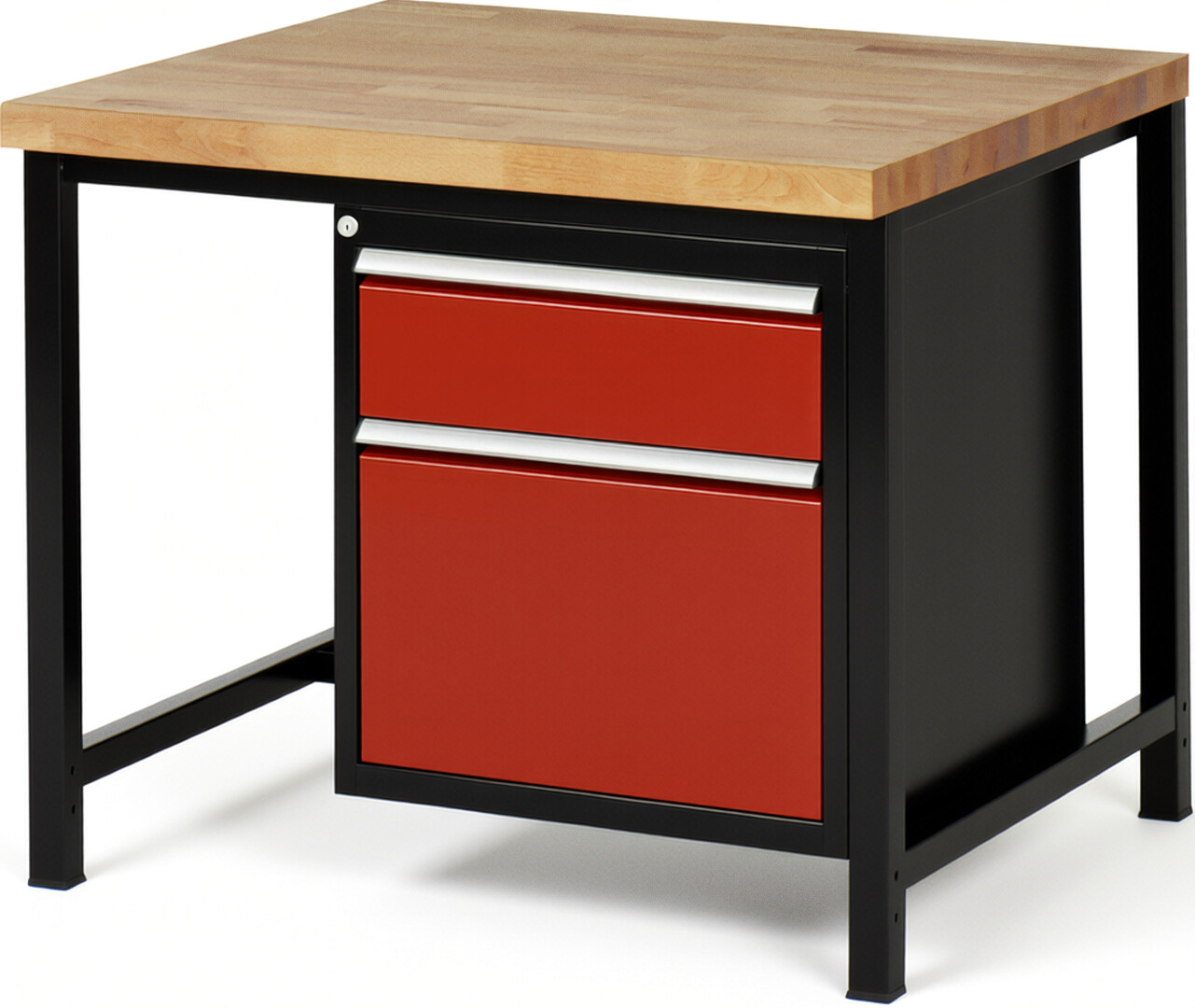 RAU Werkbank schwarz - rot - Breite 100 cm - Tiefe 90 cm - Höhe 104 cm - Buche-Massiv Arbeitsplatte 40 mm