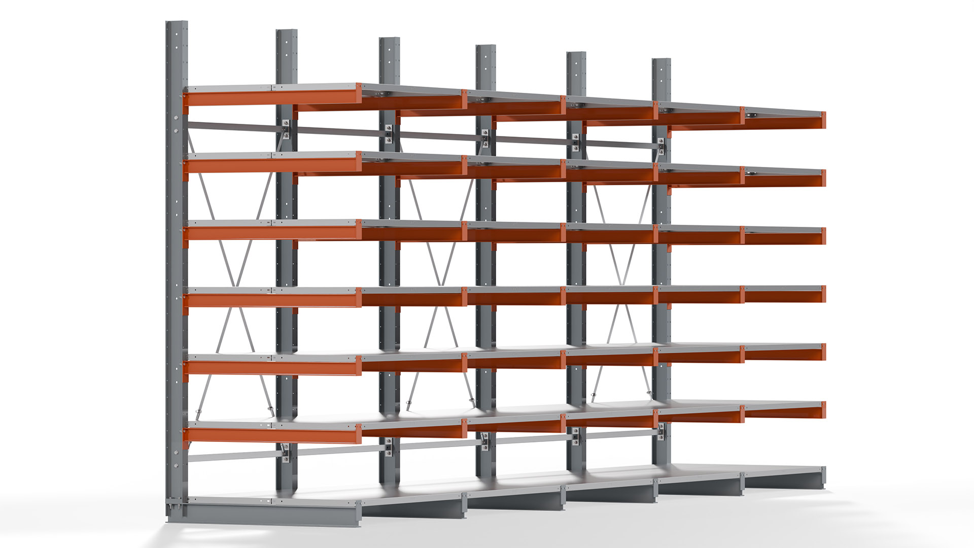 Kragarmregal KARL basic - lackiert - Breite: 640 cm - Höhe: 300 cm - Tiefe: 120 cm - Traglast je Kragarm: 370 kg - einseitig