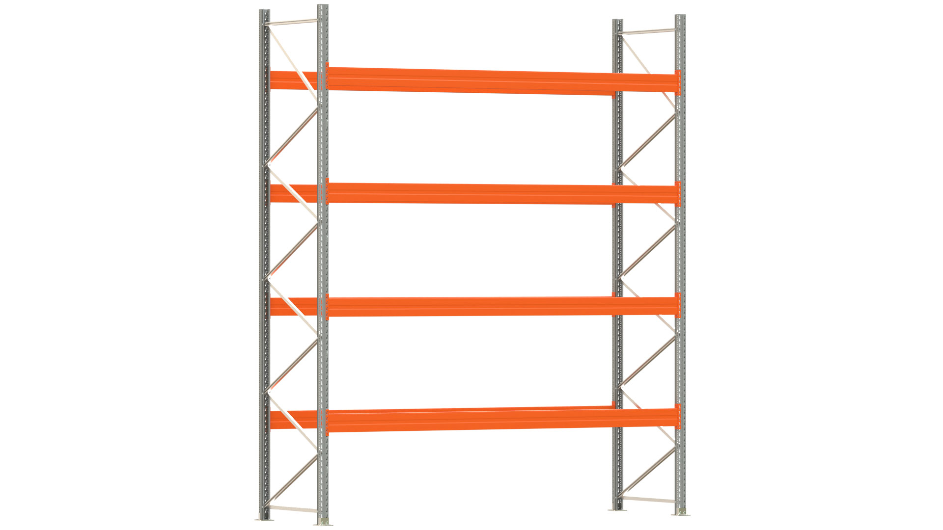 Palettenregal ARTUS - Breite 377 cm - Höhe 450 cm - Tiefe 110 cm - 4 Träger-Ebenen - Fachlast 2400 kg - 20 Palettenstellplätze