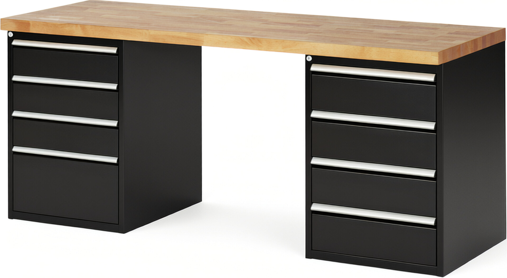 Werkbank Modell 7820 schwarz, BxTxH 2000x700x890 mm,  Buche-Massiv Arbeitsplatte 40 mm,  8 Schubladen mit  Auszug 90 %