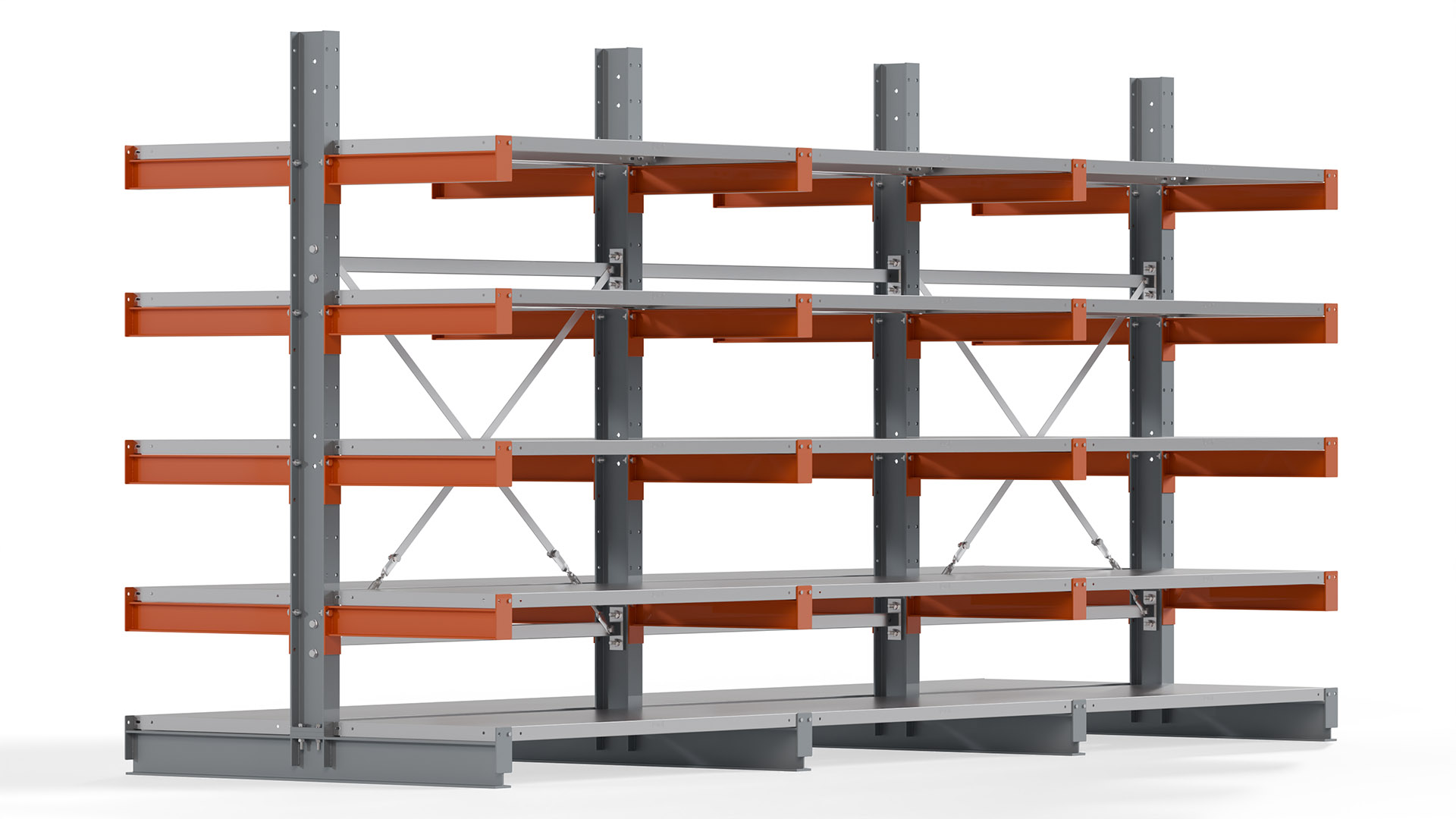 Kragarmregal KARL basic - lackiert - Breite: 384 cm - Höhe: 200 cm - Tiefe: 60 cm - Traglast je Kragarm: 740 kg - beidseitig