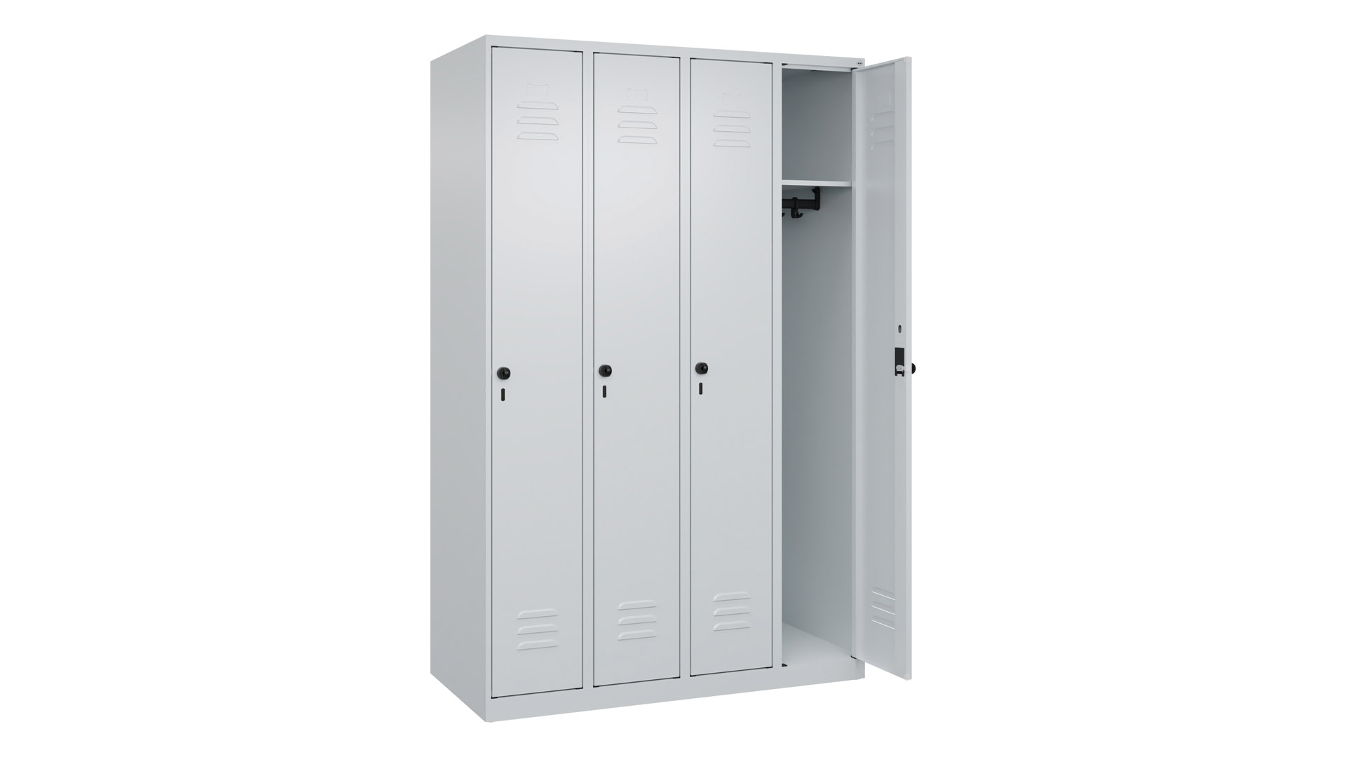 Spind - Garderobenschrank, Breite 120 cm, Höhe 185 cm, Tiefe 50 cm, 4 Abteile