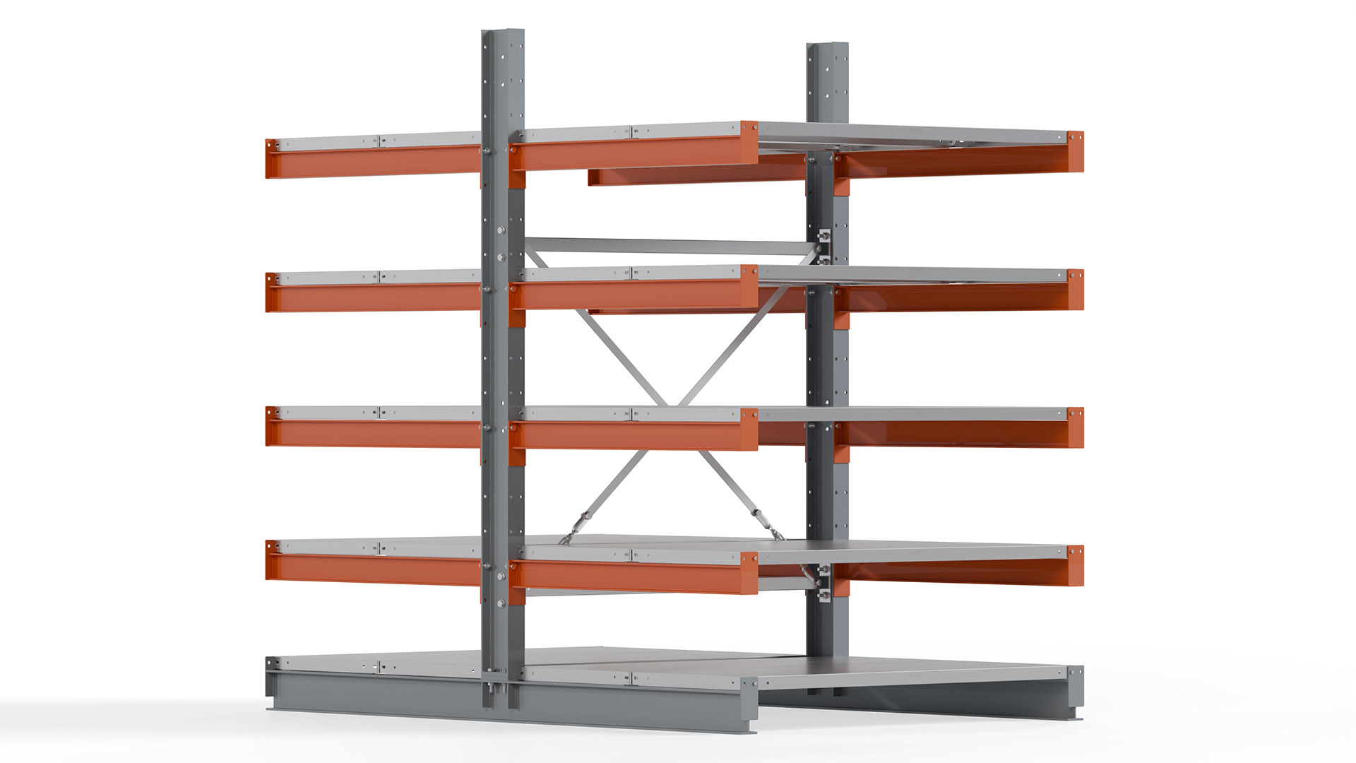 Kragarmregal KARL basic - lackiert - Breite: 128 cm - Höhe: 200 cm - Tiefe: 100 cm - Traglast je Kragarm: 450 kg - beidseitig