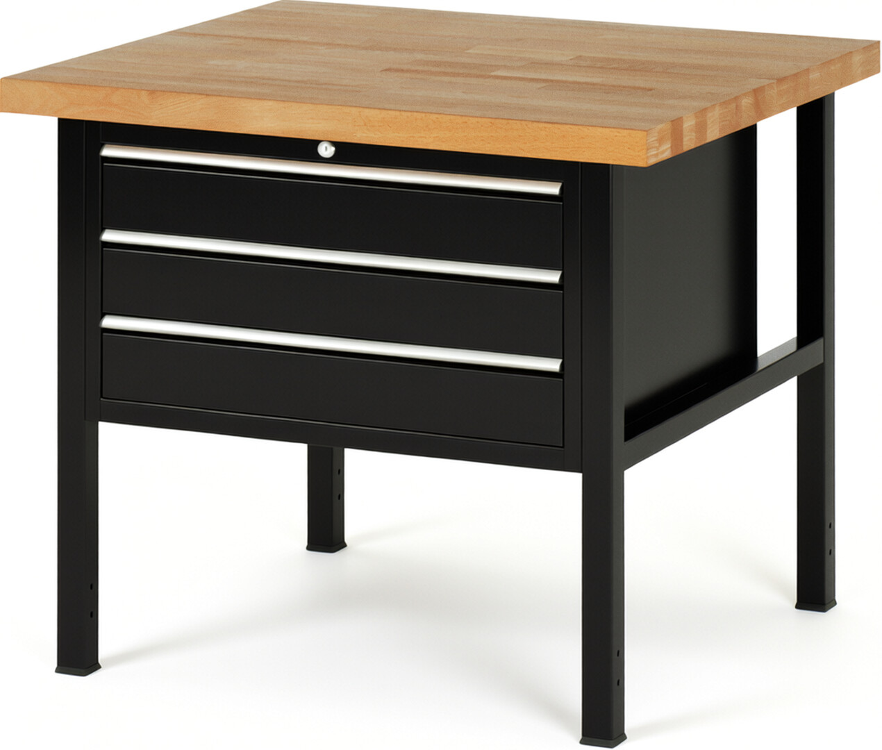 Werkbank Modell 8227 schwarz, BxTxH 1000x900x840 mm,  Buche-Massiv Arbeitsplatte 40 mm,  3 Schubladen mit  Auszug 90 %